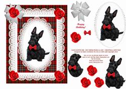 Black Scottie Dog Red Tartan Roses Lace & Pearls - Birthday