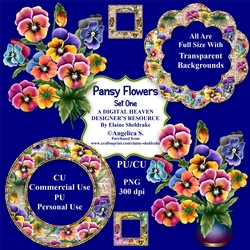 Pansy Flowers Set One - CU Designer Resource For Commercial Use, Personal Use Card Making Scrapbooking etc. - Full Size - PNG