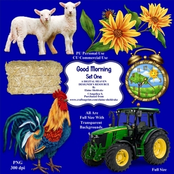 Good Morning On The Farm - Set One - CU Designer Resource For Commercial Use, Personal Use, Card Making, Scrapbooking etc. - Full Size - PNG