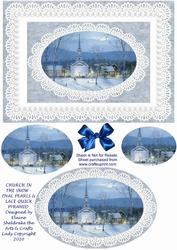 Church in the Snow - Oval Pearls & Lace Quick Pyramid Card