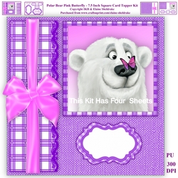 Polar Bear & Pink Butterfly - 7.5 Inch Square Card Topper Kit With Layers and Assorted Greetings