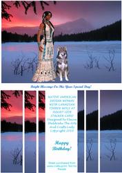 Native American Woman & Canadian Timber Wolf at Sunset Card