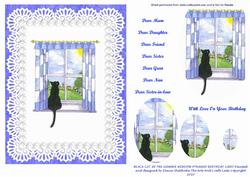 Black Cat in Summer Window Lace & Pearls Birthday Pyramid