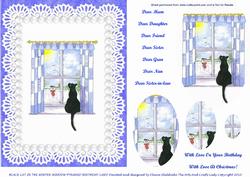 Black Cat in Christmas Winter Window Xmas or Birthday Card