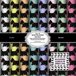 Scottie Dogs Set One - 12 x 12 Backing Papers For Cards, Scrapbook & Paper Crafts