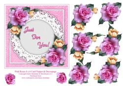 Pink Roses 6 x 6 Card Topper With Decoupage