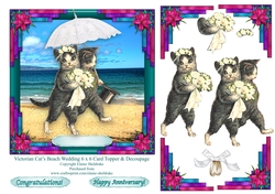 Victorian Cats Beach Wedding or Anniversary 6 x 6 Topper With Decoupage PU 300 dpi