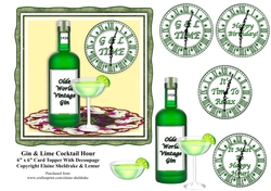 Gin & Lime Cocktail Hour 6 x 6 Card Topper With Decoupage
