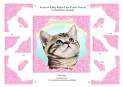 Rainbow Tabby Kitten Cat, Lace Corner Stacker Card Topper