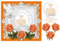 Coral Roses Wedding Anniversary 8 x 8 Card Topper With Decoupage