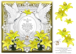 Golden Wedding Anniversary 8 x 8 Card Topper With Decoupage Lilies