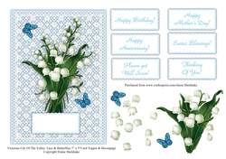 Victorian Lily Of The Valley, Butterflies and Lace 7 x 5 Card Topper & Decoupage