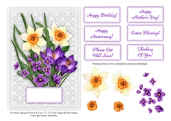 Victorian Spring Flowers & Lace 7 x 5 Card Topper & Decoupage