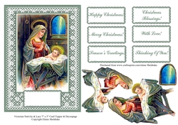 Victorian Style Nativity Scene On Lace 7 x 5 Card Topper With Decoupage & Sentiments