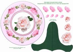 Pink Roses in Bloom Decoupage Plate & Stand