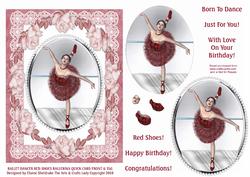 Ballet Dancer Red Shoes Ballerina Quick A5 Card & 3D Tag
