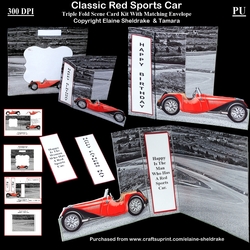 Class Red Sports Car For Male Or Female A Triple Fold Over The Edge Side Scene Card Kit