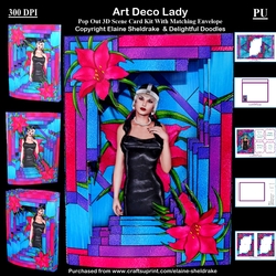 Art Deco Lady 3D Pop Out Concertina Stained Glass Style Box Card Kit & Matching Envelope