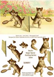 Tennis Cats - Love Hurts - Decoupage Card
