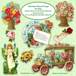 Victorian Flower Scraps Set One For Card Making & Scrapbooking PNG 300 DPI CU/PU