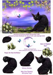 Mystical Cat Witchy Wishes A5 Decoupage Card