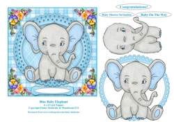 Blue Baby Elephant 6 x 6 Card Topper With Decoupage