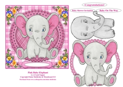 Pink Baby Elephant 6 x 6  Card Topper With Decoupage