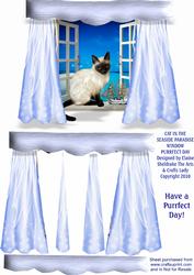 Purrfect Day Cat in Seaside Paradise Window A5 Decoupage