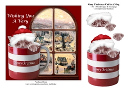 Grey Christmas Cat In A Mug