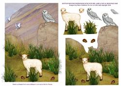 Scottish Mountain Watercolour Scen E - Owl & Lamb Decoupage