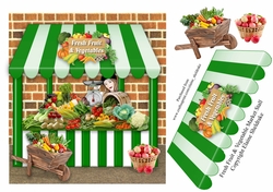 Fruit And Veg Market Stall Square Card Topper & Decoupage