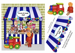 Sweets And Candy Market Stall With Boy, Train & Decoupage