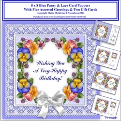 8 x 8 Blue Pansy & Lace Card Toppers