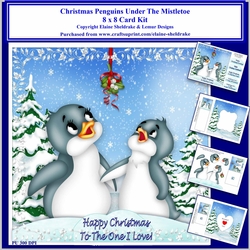8 x 8 Christmas Penguins Under The Mistletoe Card Kit With Assorted Greetings