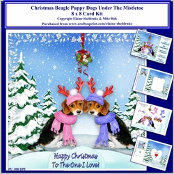 8 x 8 Christmas Beagle Puppy Dogs Under The Mistletoe Card Kit With Assorted Greetings
