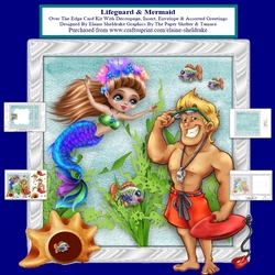 Lifeguard & Mermaid Over The Edge Card Kit With Decoupage, Insert, Envelope & Greetings