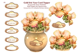 Gold Iris In A Vase Card Topper With Decoupage