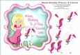 Blonde Birthday Princess And Unicorn - 7 x 7 Card Topper & Decoupage