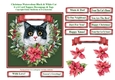 Christmas Poinsettias Watercolour Black & White Cat - 6 x 6 Card Topper With Decoupage & Tags