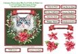 Christmas Poinsettias Watercolour Blue Eyed Tabby Cat - 6 x 6 Card Topper With Decoupage & Tags
