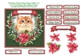 Christmas Poinsettias Watercolour Ginger Tabby Cat - 6 x 6 Card Topper With Decoupage & Tags