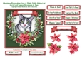 Christmas Poinsettias Watercolour Grey & White Tabby Cat - 6 x 6 Card Topper With Decoupage & Tags