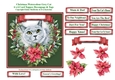 Christmas Poinsettias Watercolour Grey Cat - 6 x 6 Card Topper With Decoupage & Tags