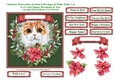 Christmas Poinsettias Watercolour Scottish Fold Cat - 6 x 6 Card Topper With Decoupage & Tags
