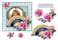 Victorian Fan & Pink Roses (4) - 6 x 6 Card Topper With Decoupage