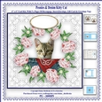 Peonies & Denim Kitty Cat - 6 x 6 Card Kit With Decoupage, Insert, Envelope & Masses Of Tags