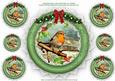 Christmas Robin & Holly Plate + 6 x Toppers