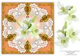8 x 8 White Lily Flowers Pearls and Vintage Lace Peach Card