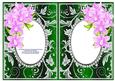 Pink Orchids with Green & Diamonds Double Frames