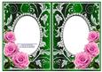 Pink Roses on Green with Diamonds Double Frames